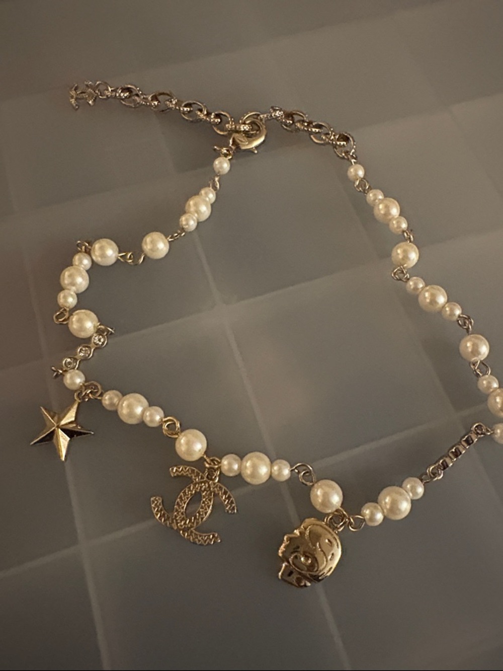Pearl Charm Necklace/bracelet with CC and Star Pendants - Picture 5 of 5